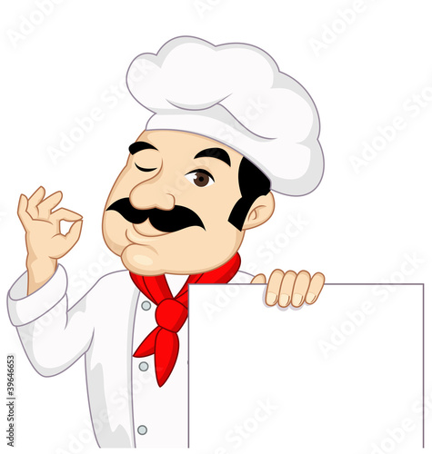 Chef cartoon with blank sign