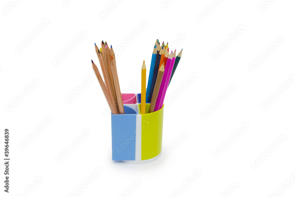 Fototapeta premium pencils and holder isolated on white background