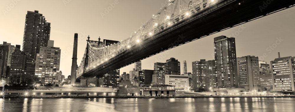 New York City night panorama - obrazy, fototapety, plakaty 