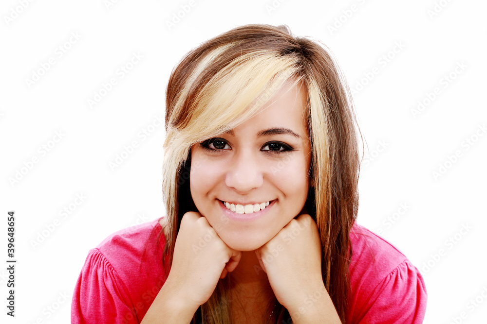 Beautiful young woman smiling. Isolated over white background Beautiful young woman smiling. Isolated over white background