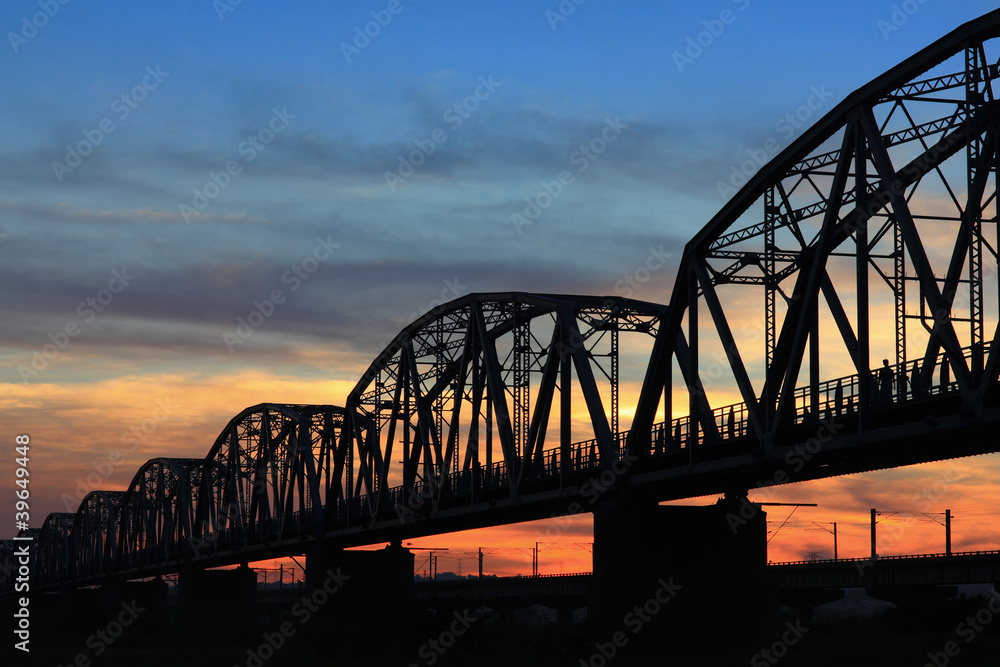 aged and old railroad bridge silhouette