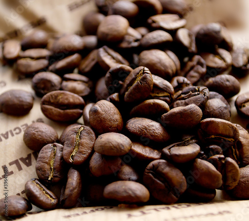 coffee beans on linen tablecloths