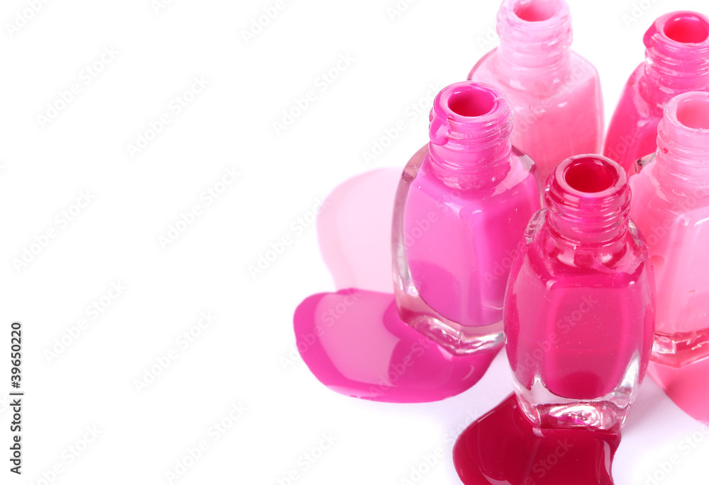 open bottles with bright nail polish isolated on white open bottles with bright nail polish isolated on white