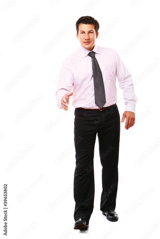A businessman giving a hand, isolated on white background A businessman giving a hand, isolated on white background