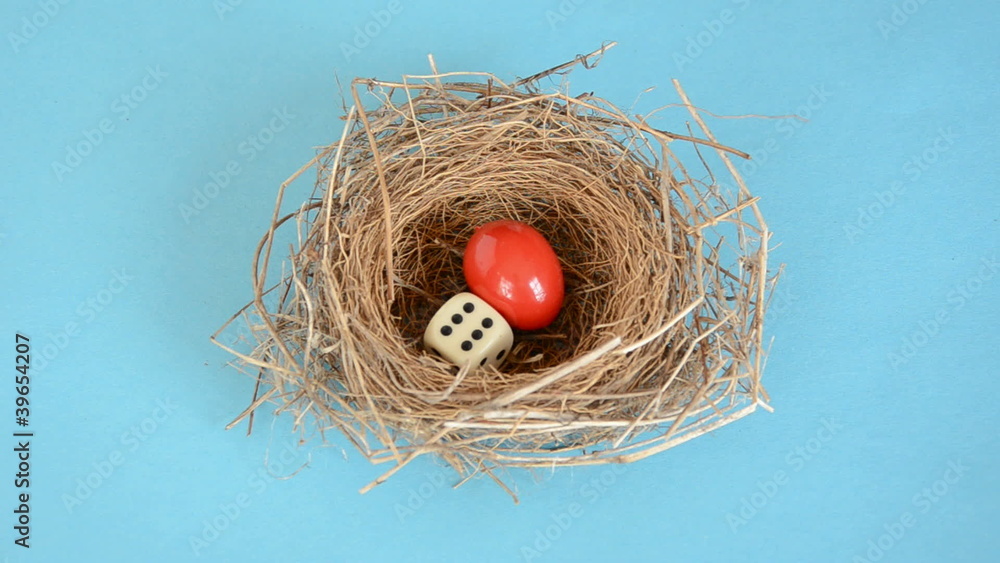 successful easter nest with red egg and players dices successful easter nest with red egg and players dices