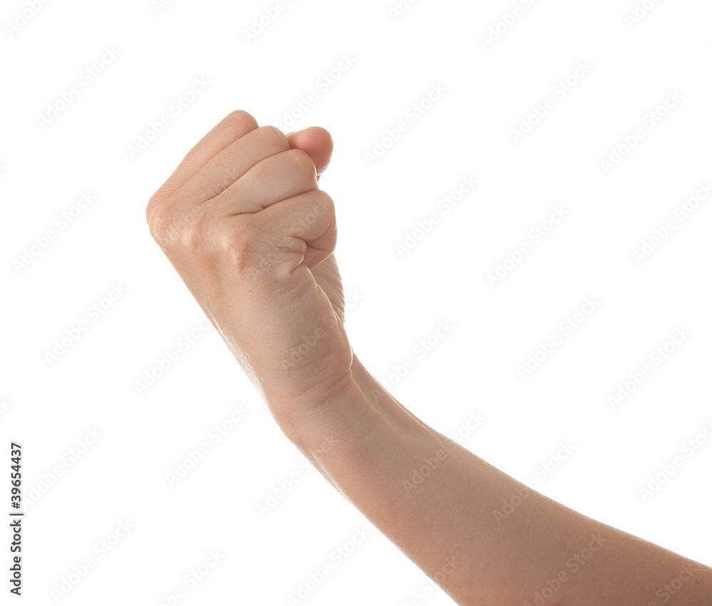 Hand with clenched fist, isolated on a white background Hand with clenched fist, isolated on a white background