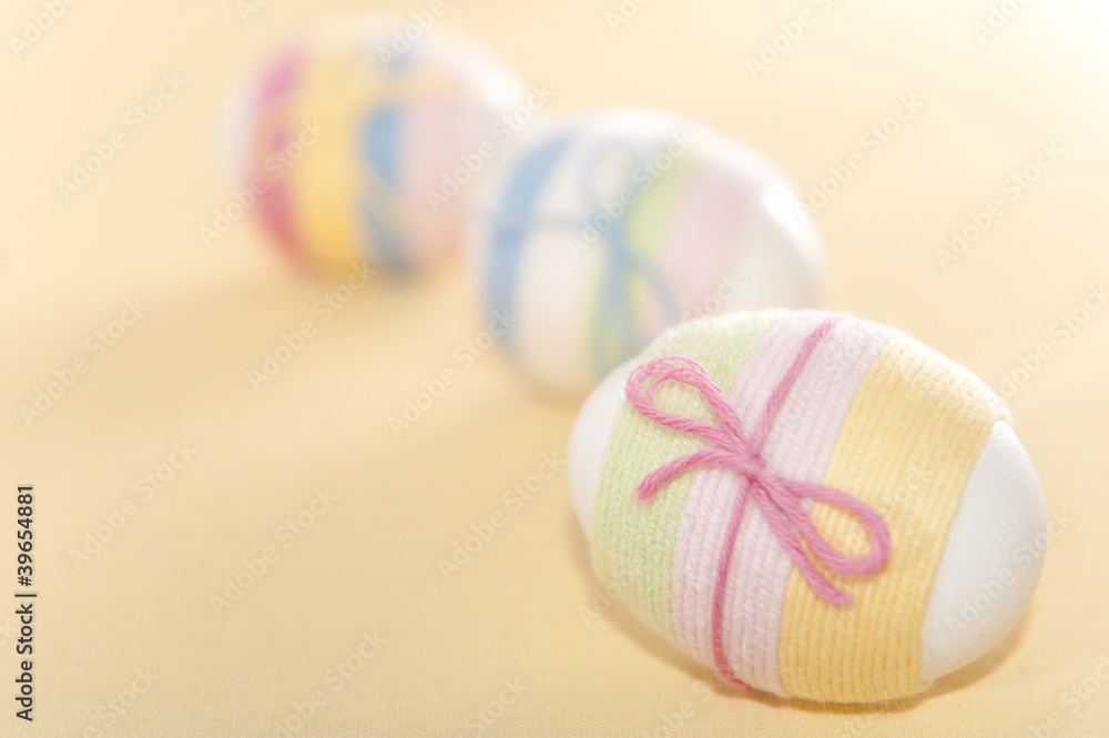 Striped yarn wrapped Easter eggs Striped yarn wrapped Easter eggs