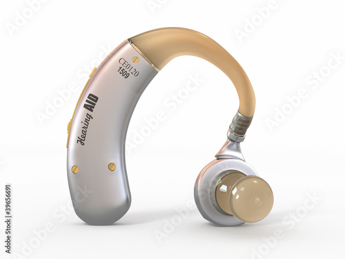 Hearing aid on white background. 3d