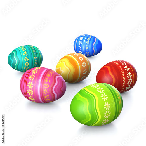 Colorful painted easter eggs isolated on white background
