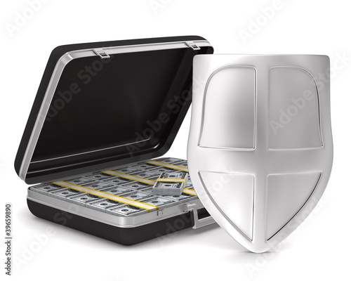 Case with money on white ba...