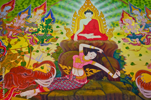 Buddha's biography: Goddess of the Earth protecting the Buddha