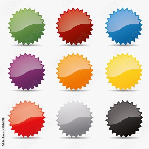 Button set zacken kreis zahnrad icon farben globus shine badge