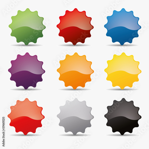 Button set zacken kreis zahnrad icon farben globus shine badge