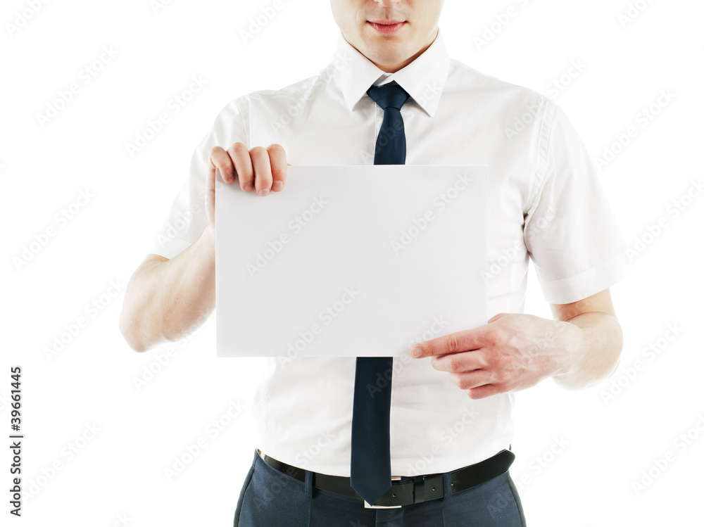 young business man holding blank white card ready for your text young business man holding blank white card ready for your text