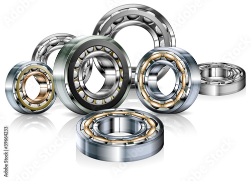 Metal bearings on white