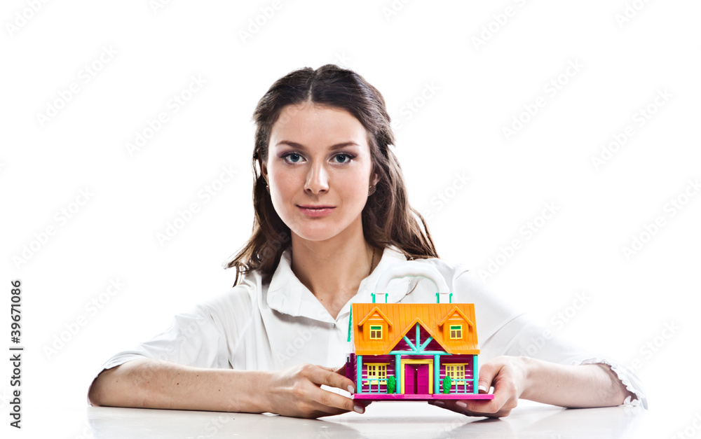 beautiful girl with the layout of a country house beautiful girl with the layout of a country house