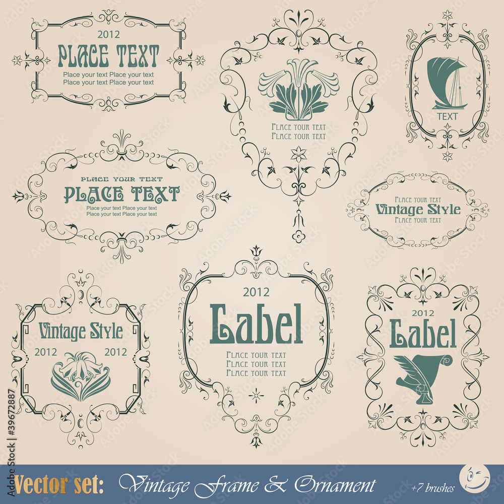 Frame, border, ornament and element in vintage style