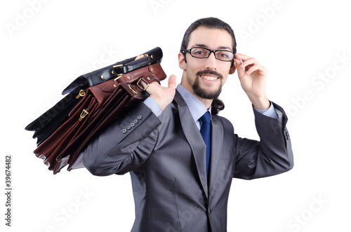 Businessman with briefcase on white