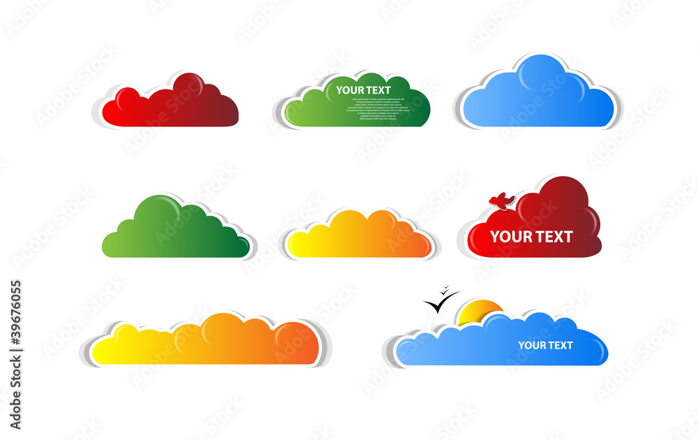 set of colour clouds with sun and birds vector set of colour clouds with sun and birds vector