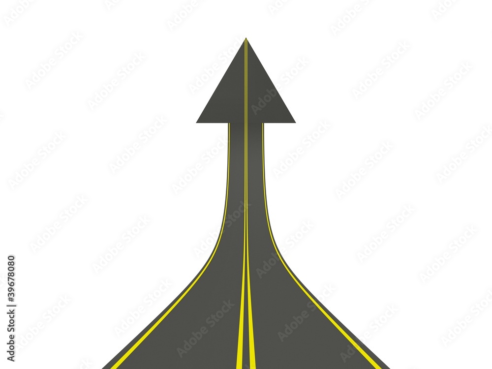 Fototapeta premium Arrow shapeâ road isolated on white