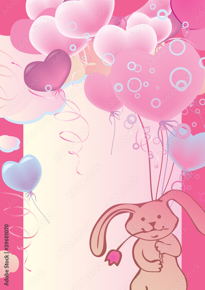 Funny cute rabbit flying on balloons. Funny cute rabbit flying on balloons.