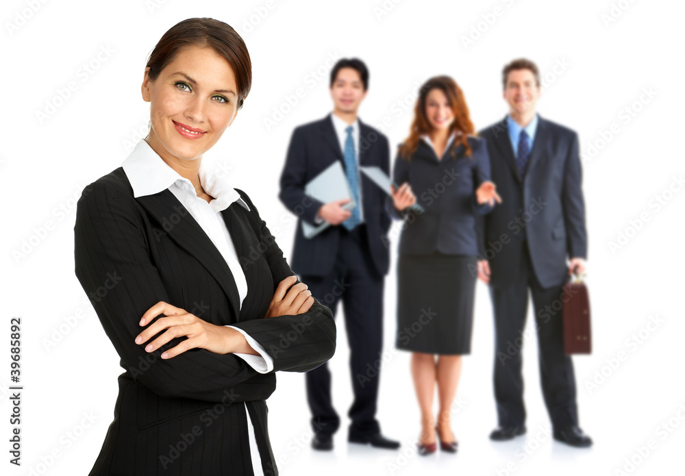 Woman and group of business people. Woman and group of business people.