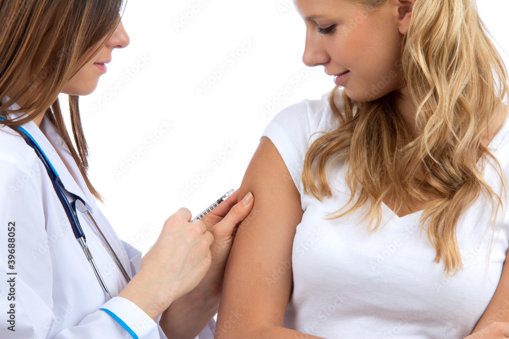 Doctor making diabetes patient insulin flu shot Doctor making diabetes patient insulin flu shot