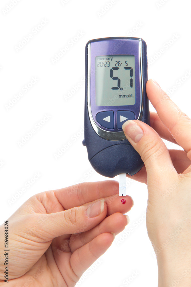 Diabetic patient measuring glucose level blood test Diabetic patient measuring glucose level blood test