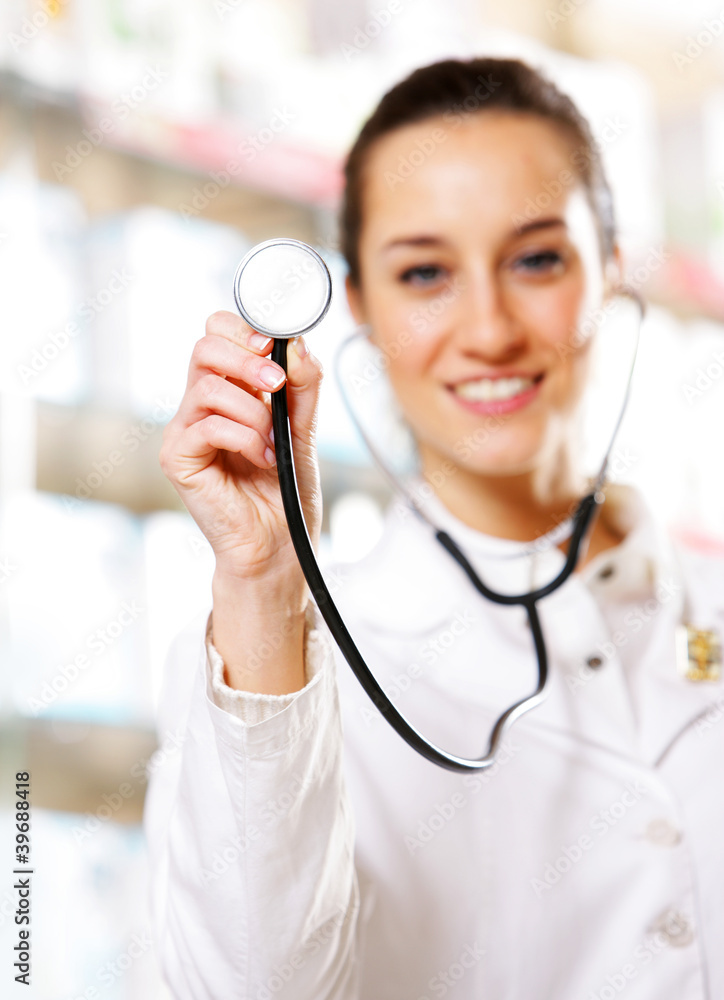 Smiling doctor holding stethoscope (shallow Depth Of Field). Smiling doctor holding stethoscope (shallow Depth Of Field).