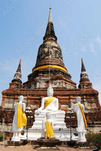 Buddha Status and the pagoda at wat yai chaimongkol temple Ayutt