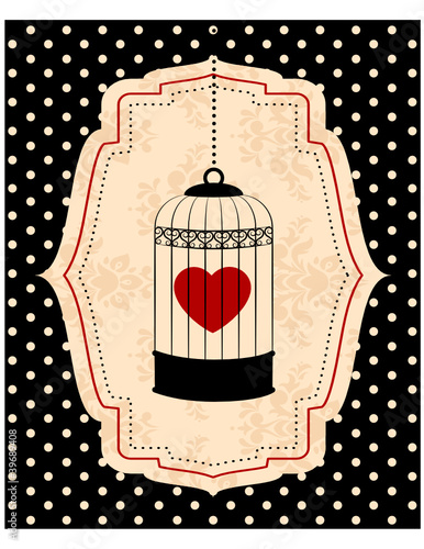 ornamental birdcages and red heart