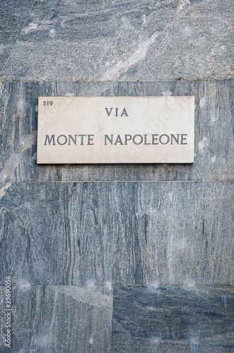 Via Monte Napoleone sign, famous street for fashion and luxury. photo