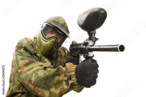 Aiming paintball player