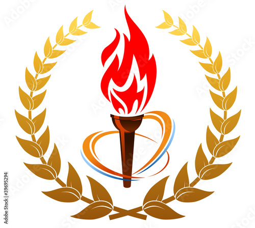 Flaming torch in laurel wreath