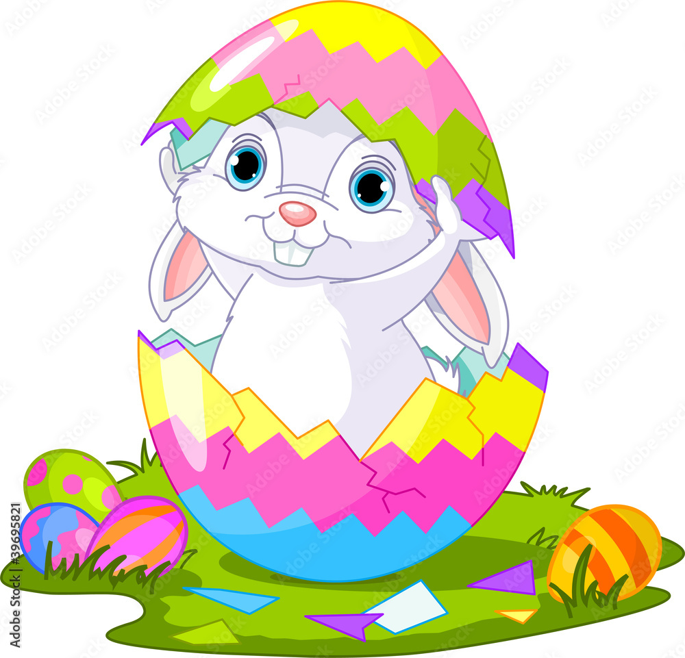 Obraz premium Easter. Bunny jumping out from egg