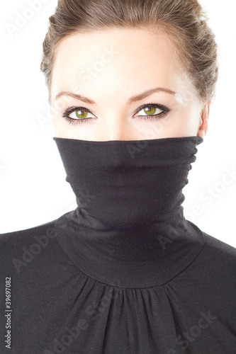 close up portrait of stylish woman with green eyes