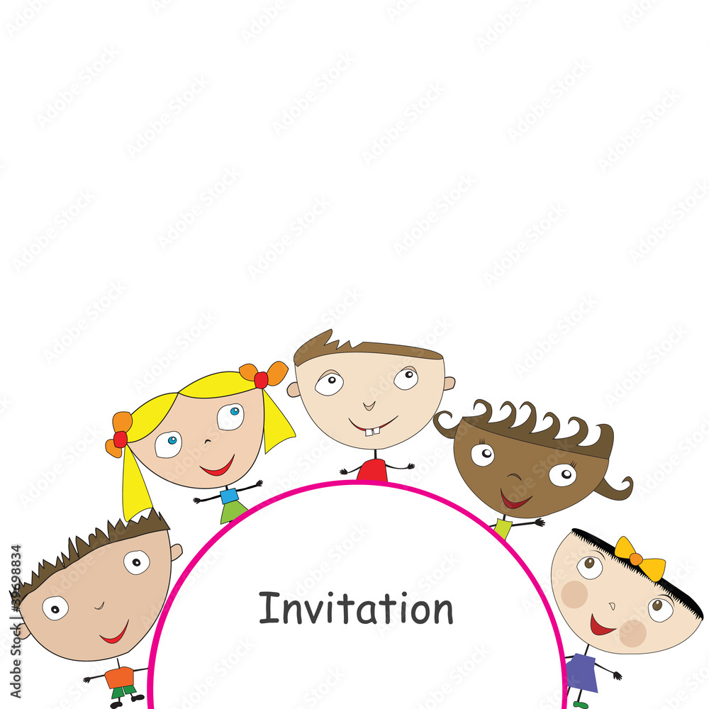 Invitation with cute stylized children Invitation with cute stylized children