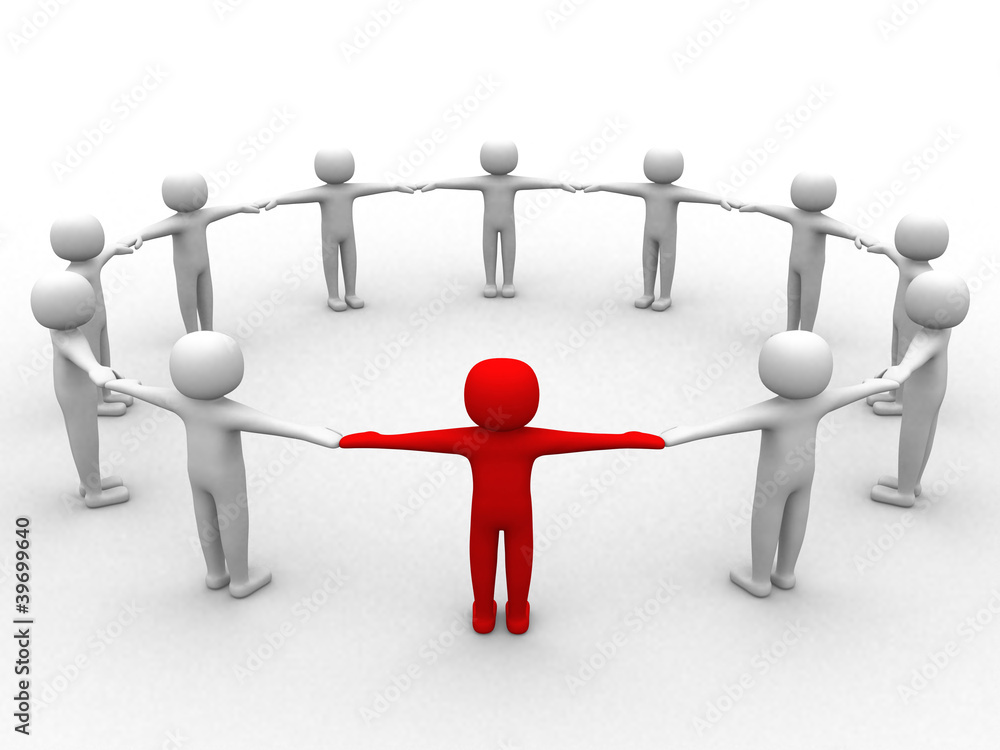 3d person, leadership and people in circle 3d person, leadership and people in circle