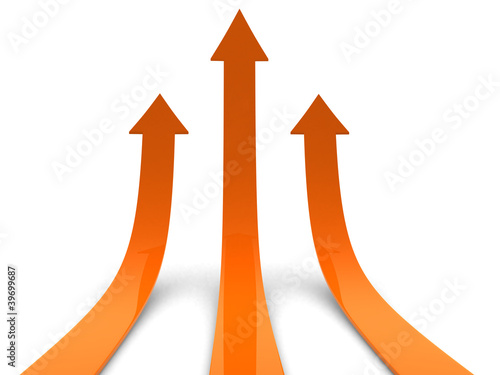 Three orange arrows going up