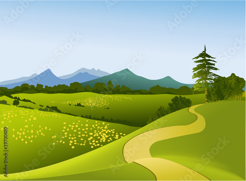 Rural landscape with mountains