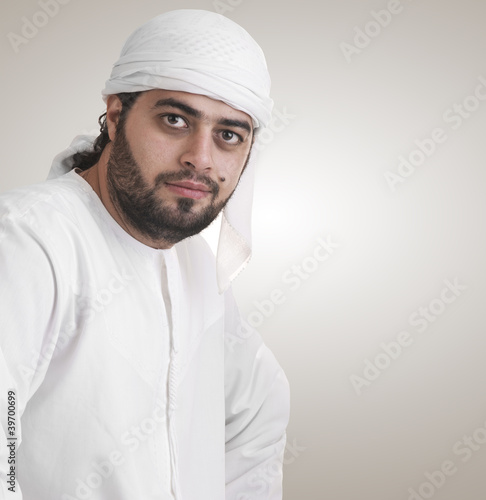 traditional arabian businessman thinking with space for text