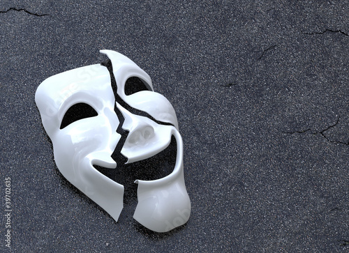 Cracked Mask on asphalt surface. Concept image