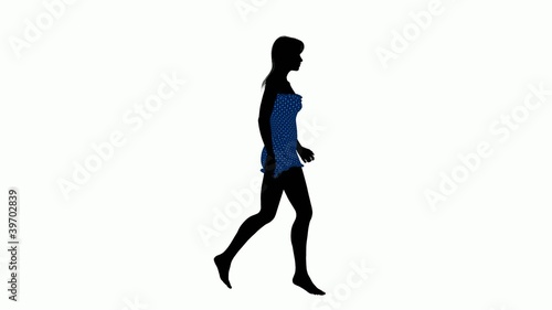 female wearing a swimsuit walking on a white background