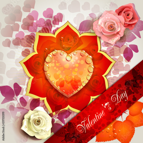 Valentine's day card with hearts and roses