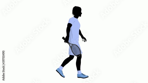 tennis player with a tennis racket walking
