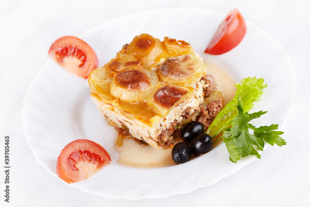 Moussaka - casserole of minced meat and vegetables Moussaka - casserole of minced meat and vegetables