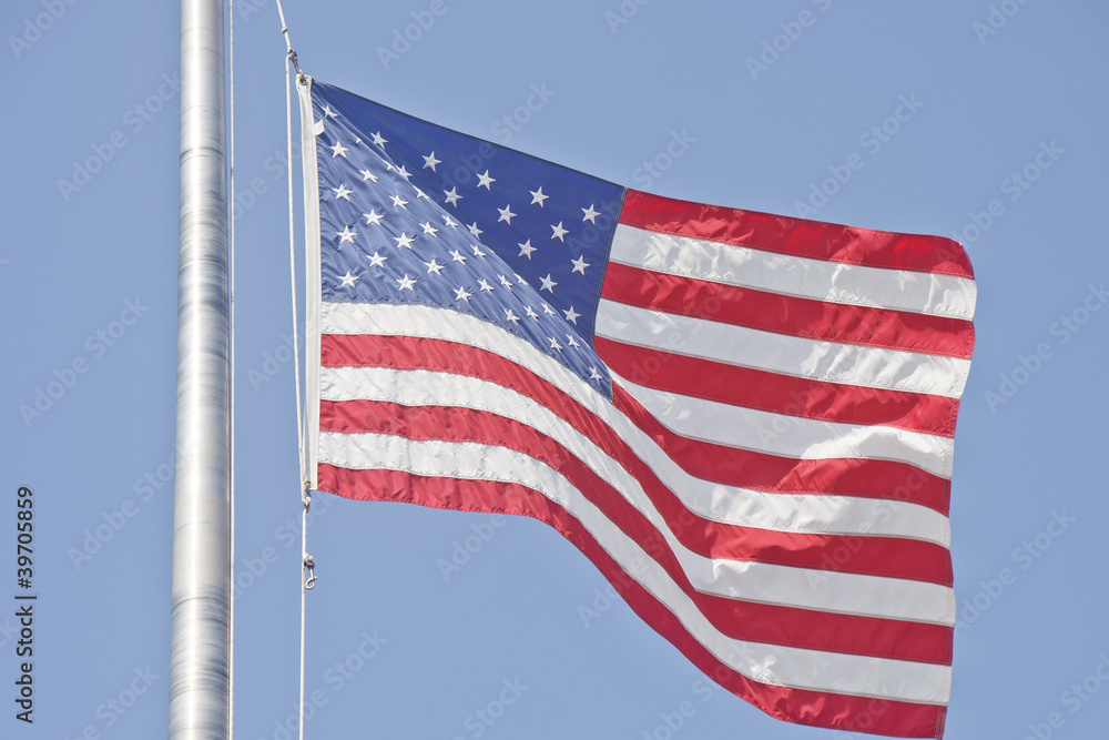 American Flag on Flagpole Rope