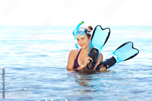 Girl with snorkel equipment