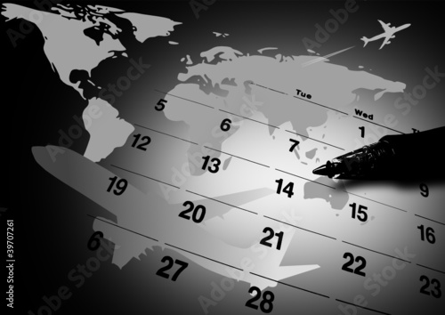 composite of calendar and world map and airplane. vector file