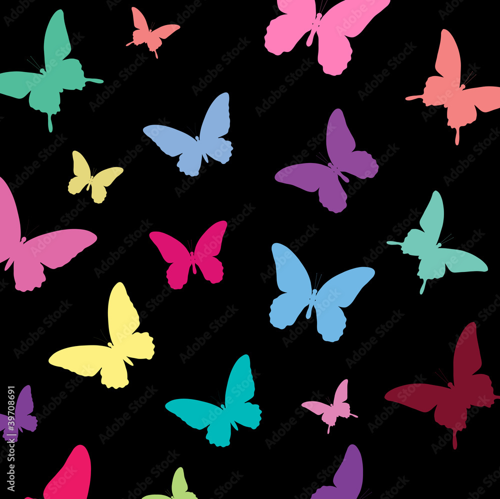 Bright butterflies on a black background Bright butterflies on a black background
